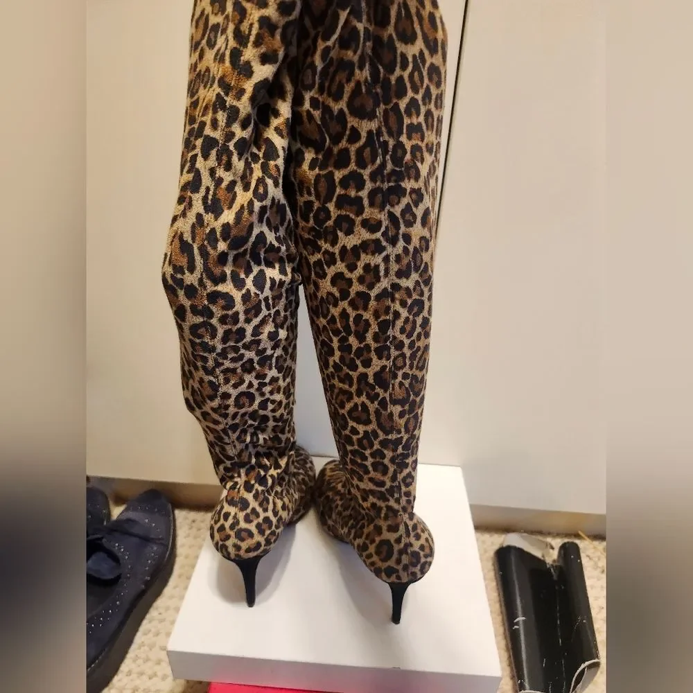Rare Jean-Michel Cazabat Paris Leopard Stretch Suede Over-the-Knee Boots Sz.8/39